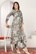 Monjolika Fashion Grey Rayon Floral Print Casual Kurti - Distacart