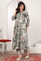 Monjolika Fashion Grey Rayon Floral Print Casual Kurti - Distacart
