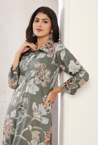 Monjolika Fashion Grey Rayon Floral Print Casual Kurti - Distacart