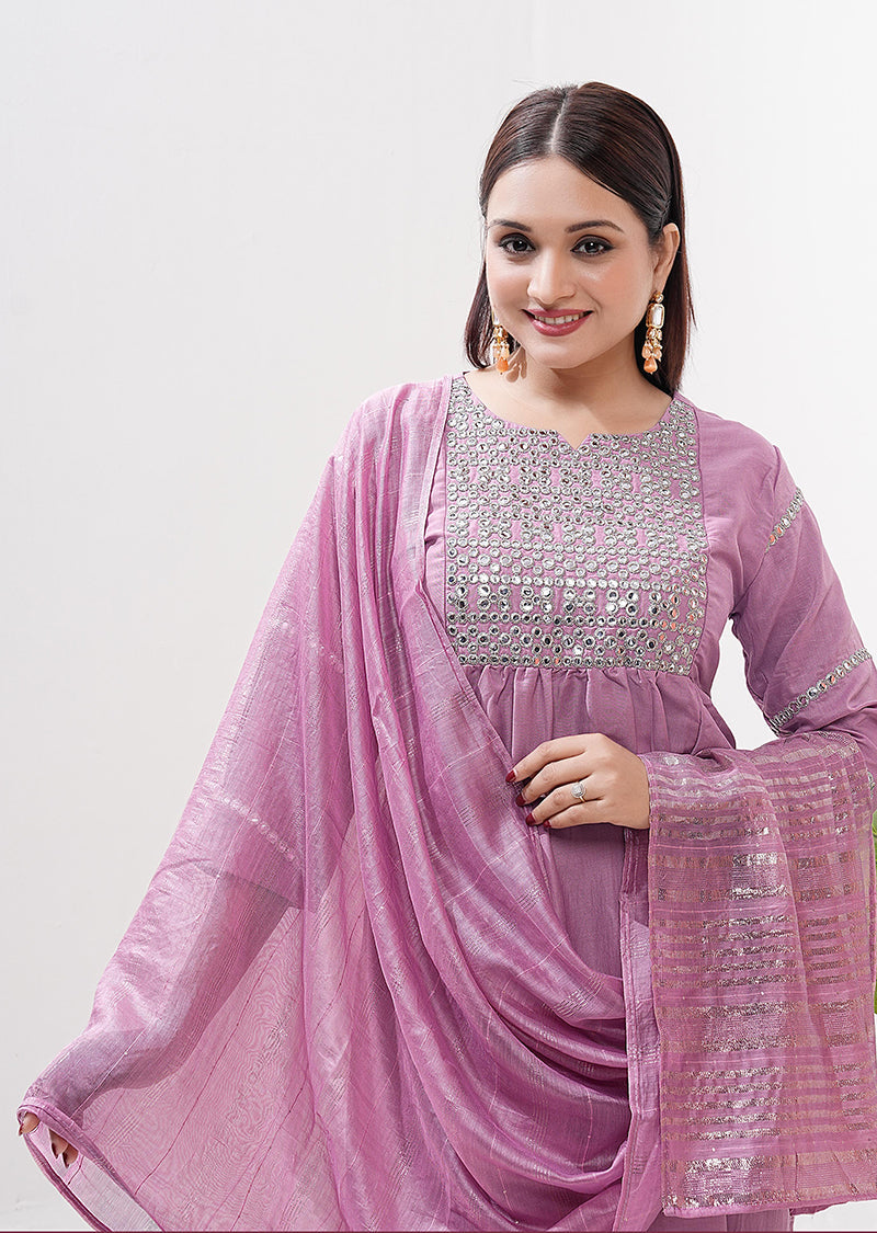 Monjolika Fashion Silk Embroidered Pink Readymade Salwar Kameez - Distacart