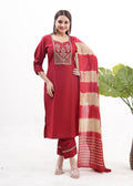 Monjolika Fashion Silk Embroidered Maroon Readymade Salwar Kameez - Distacart