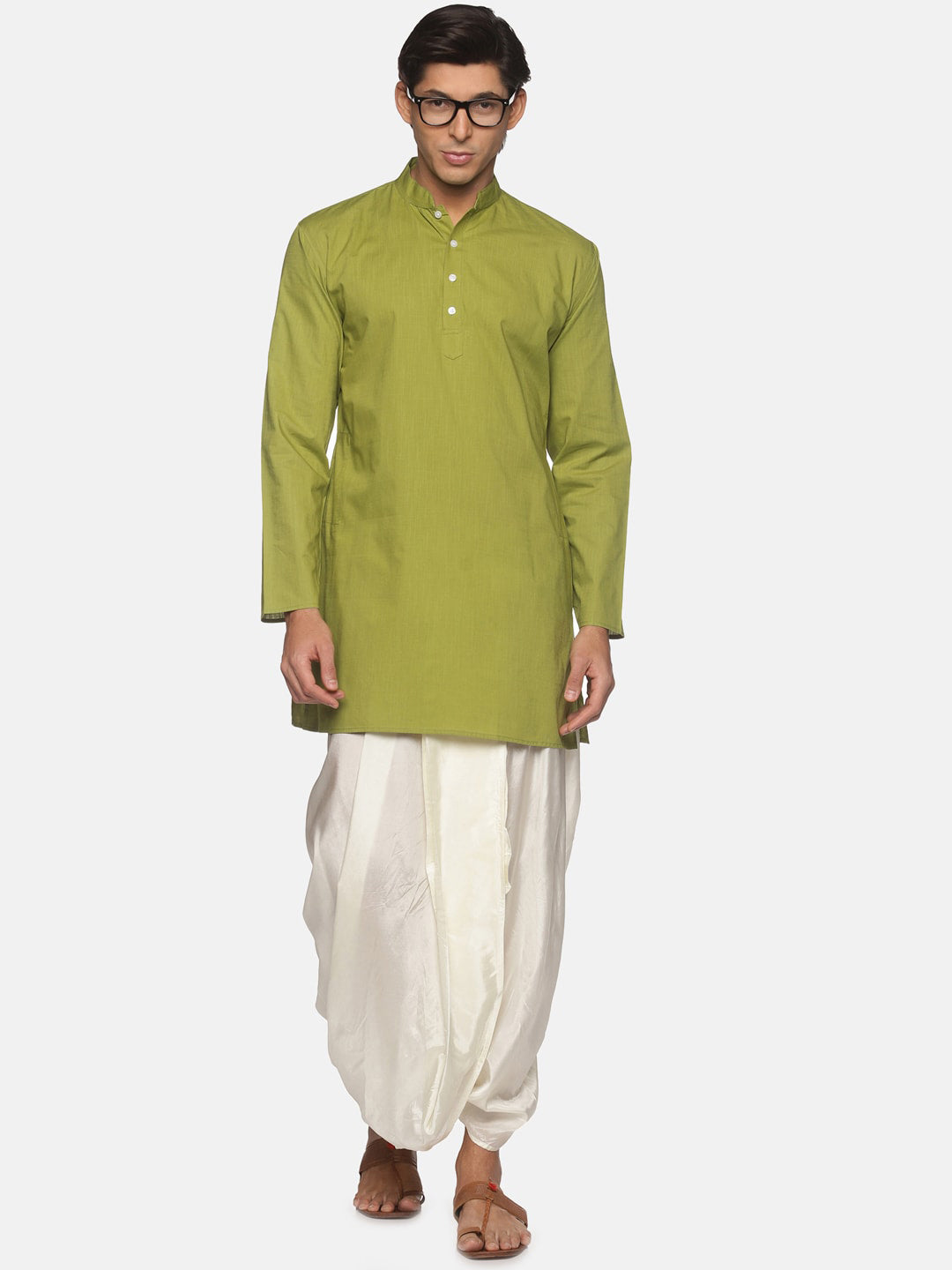 Sethukrishna Men Green Pure Cotton Kurta with Dhoti Pants - Distacart