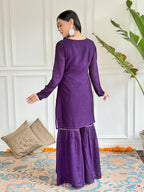 The52 Women's Gorgeous Vichitra Silk Embroidery Straight Kurta with Sharara and Dupatta Set - Distacart