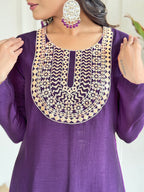 The52 Women's Gorgeous Vichitra Silk Embroidery Straight Kurta with Sharara and Dupatta Set - Distacart
