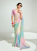 Monjolika Fashion Organza Tissue Multi Colour Sequins Embroidery Handwork Engagement Wear Saree