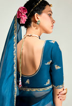 Monjolika Fashion Organza Tissue Morpeach And Purple Sequins Embroidery Handwork Engagement Wear Saree