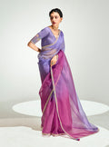 Monjolika Fashion Lavender And Magenta Organza Tissue Sequins Embroidery Handwork Wedding Wear Saree