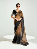 Monjolika Fashion Brown And Black Organza Tissue Sequins Embroidery Handwork Wedding Wear Saree