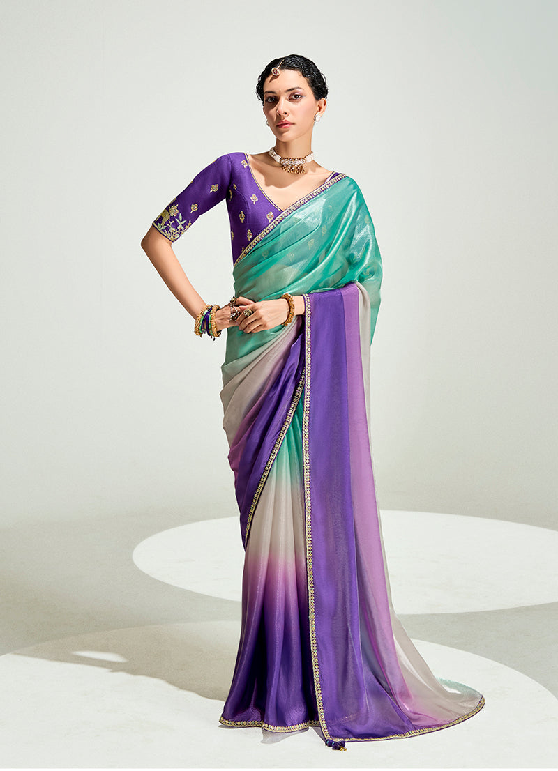 Monjolika Fashion Multi Colour Organza Tissue Sequins Embroidery Handwork Wedding Wear Saree