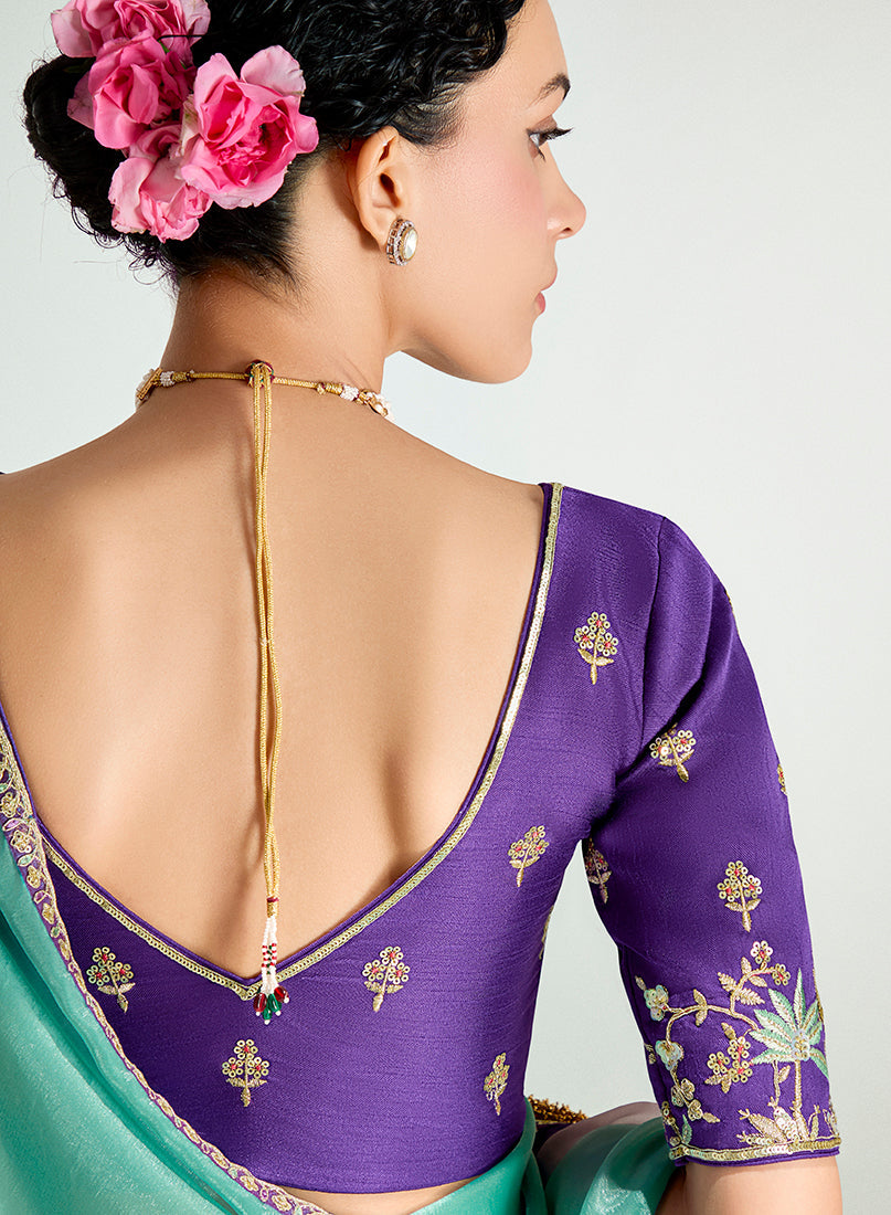 Monjolika Fashion Multi Colour Organza Tissue Sequins Embroidery Handwork Wedding Wear Saree