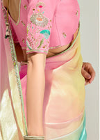 Monjolika Fashion Multi Colour Organza Tissue Sequins Embroidery Handwork Wedding Wear Saree