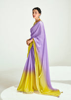 Monjolika Fashion Lavender And Yellow Organza Tissue Sequins Embroidery Handwork Wedding Wear Saree