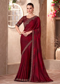 Monjolika Fashion Maroon Color Embroidery Work Chiffon Silk Party Wear Saree - Distacart