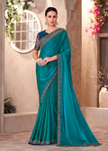 Monjolika Fashion Teal Color Embroidery Work Chiffon Silk Party Wear Saree - Distacart