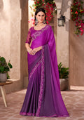 Monjolika Fashion Purple Color Embroidery Work Chiffon Silk Party Wear Saree - Distacart