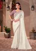 Monjolika Fashion White Georgette Embroidered Border Work Party Wear Saree - Distacart
