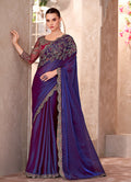Monjolika Fashion Violet Color Embroidery Work Chiffon Silk Party Wear Saree - Distacart