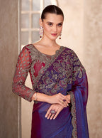 Monjolika Fashion Violet Color Embroidery Work Chiffon Silk Party Wear Saree - Distacart