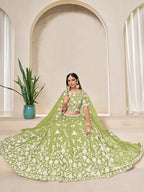 Monjolika Fashion Light Olive Embroidered Crush Organza Lehenga Choli - Distacart