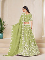 Monjolika Fashion Light Olive Embroidered Crush Organza Lehenga Choli - Distacart