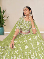 Monjolika Fashion Light Olive Embroidered Crush Organza Lehenga Choli - Distacart