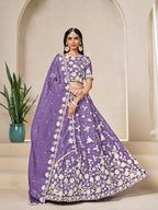 Monjolika Fashion Light Purple Embroidered Crush Organza Lehenga Choli - Distacart