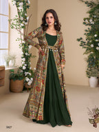 Anaita Dark Green Heavy Fox Georgette Anarkali Shrug Suit With Silk Print - Distacart