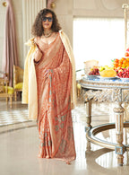 Monjolika Fashion Peach Fancy Foil Print Work Georgette Classic Saree - Distacart