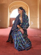 Monjolika Fashion Navy Blue Silk Patola Design Saree for Festival
