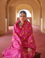 Monjolika Fashion Rani Pink Silk Patola Design Saree for Festival