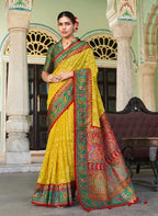 Monjolika Fashion Mustard Lucknowi Viscose Georgette Saree with Foil Print