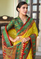Monjolika Fashion Mustard Lucknowi Viscose Georgette Saree with Foil Print