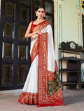 Monjolika Fashion White Lucknowi Viscose Georgette Saree with Foil Print