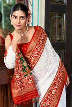 Monjolika Fashion White Lucknowi Viscose Georgette Saree with Foil Print