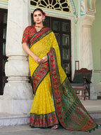 Monjolika Fashion Yellow Lucknowi Viscose Georgette Saree with Foil Print