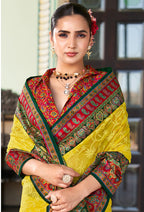 Monjolika Fashion Yellow Lucknowi Viscose Georgette Saree with Foil Print
