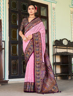 Monjolika Fashion Light Pink Lucknowi Viscose Georgette Saree with Foil Print