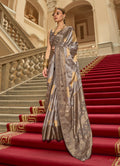 Monjolika Fashion Grey Satin Weaving Print Classic Saree
