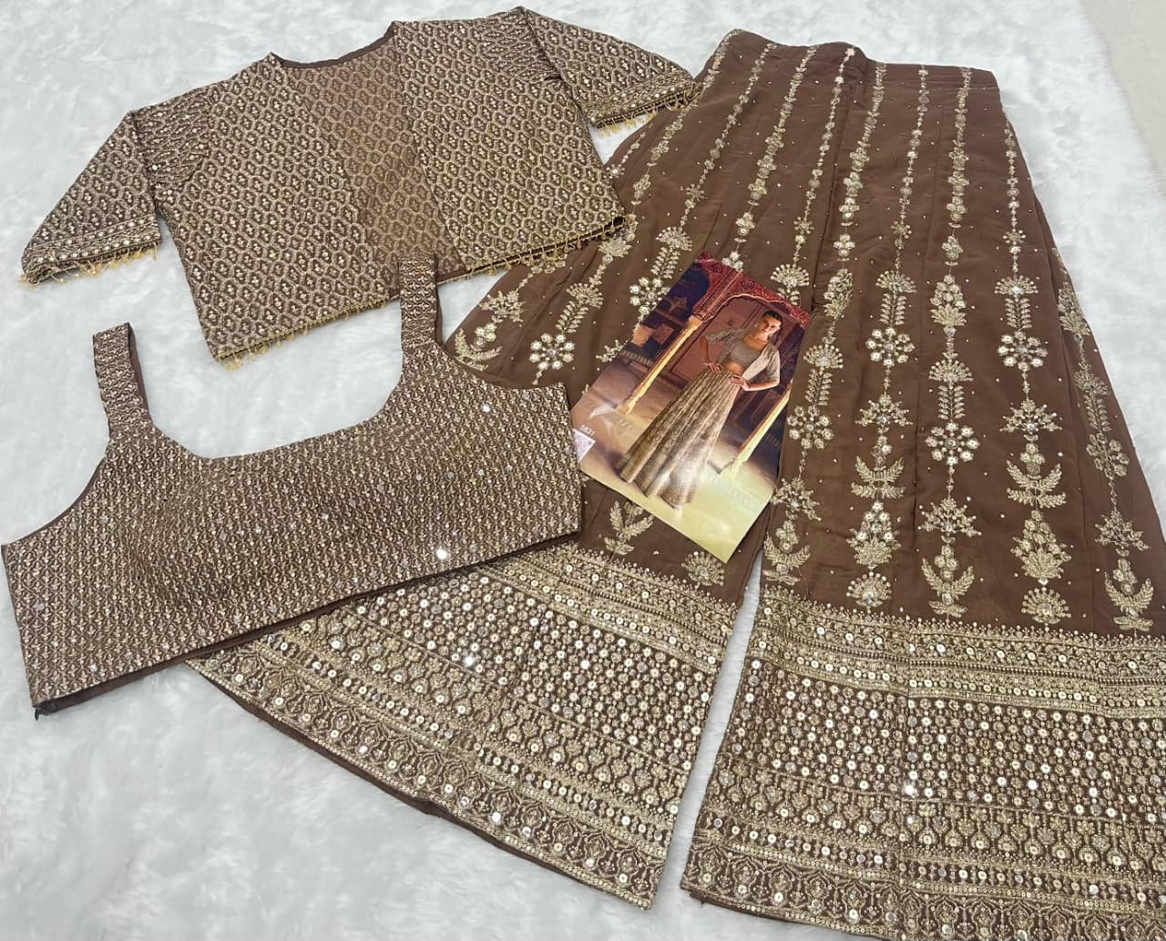Anaita Brown Georgette Stitched 3 Piece Set With Embroidery Zarkan Work - Distacart