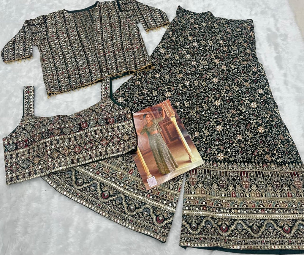 Anaita D Green Georgette Stitched 3 Piece Set With Embroidery Zarkan Work