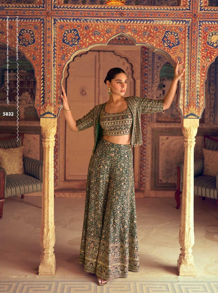 Anaita D Green Georgette Stitched 3 Piece Set With Embroidery Zarkan Work