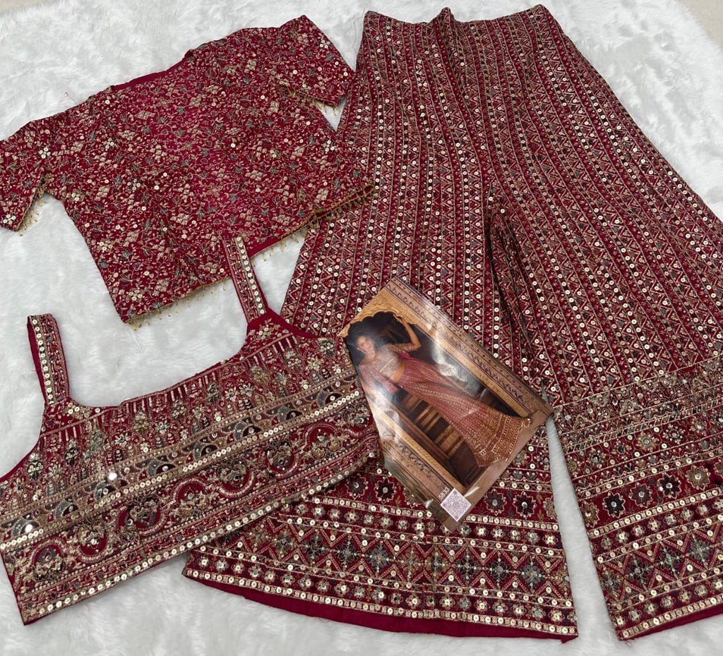 Anaita Magenta Georgette Stitched 3 Piece Set With Embroidery Zarkan Work - Distacart