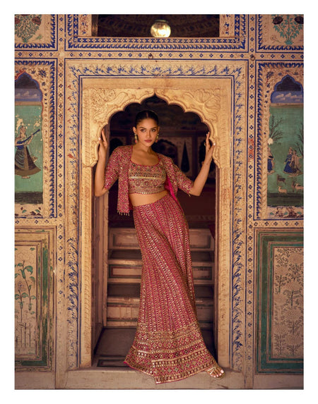Anaita Magenta Georgette Stitched 3 Piece Set With Embroidery Zarkan Work