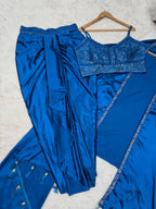 Prazu Fashion Blue Satin Silk Thread Sequence Western Dhoti With Strug