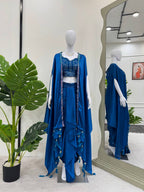 Prazu Fashion Blue Satin Silk Thread Sequence Western Dhoti With Strug