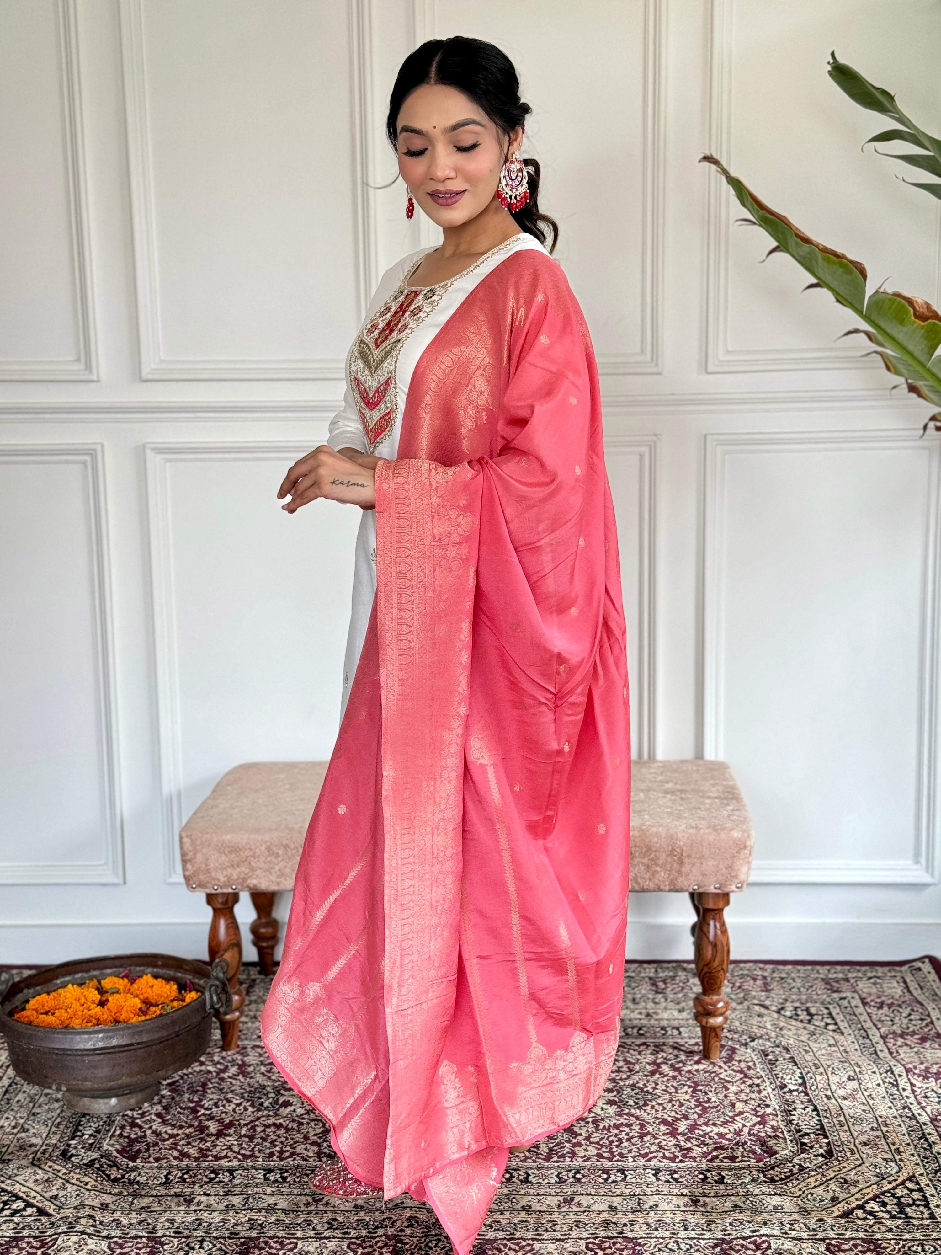 The52 Embroidered Viscose blend Fabric Straight Kurta, Pant and Dupatta Set - Distacart