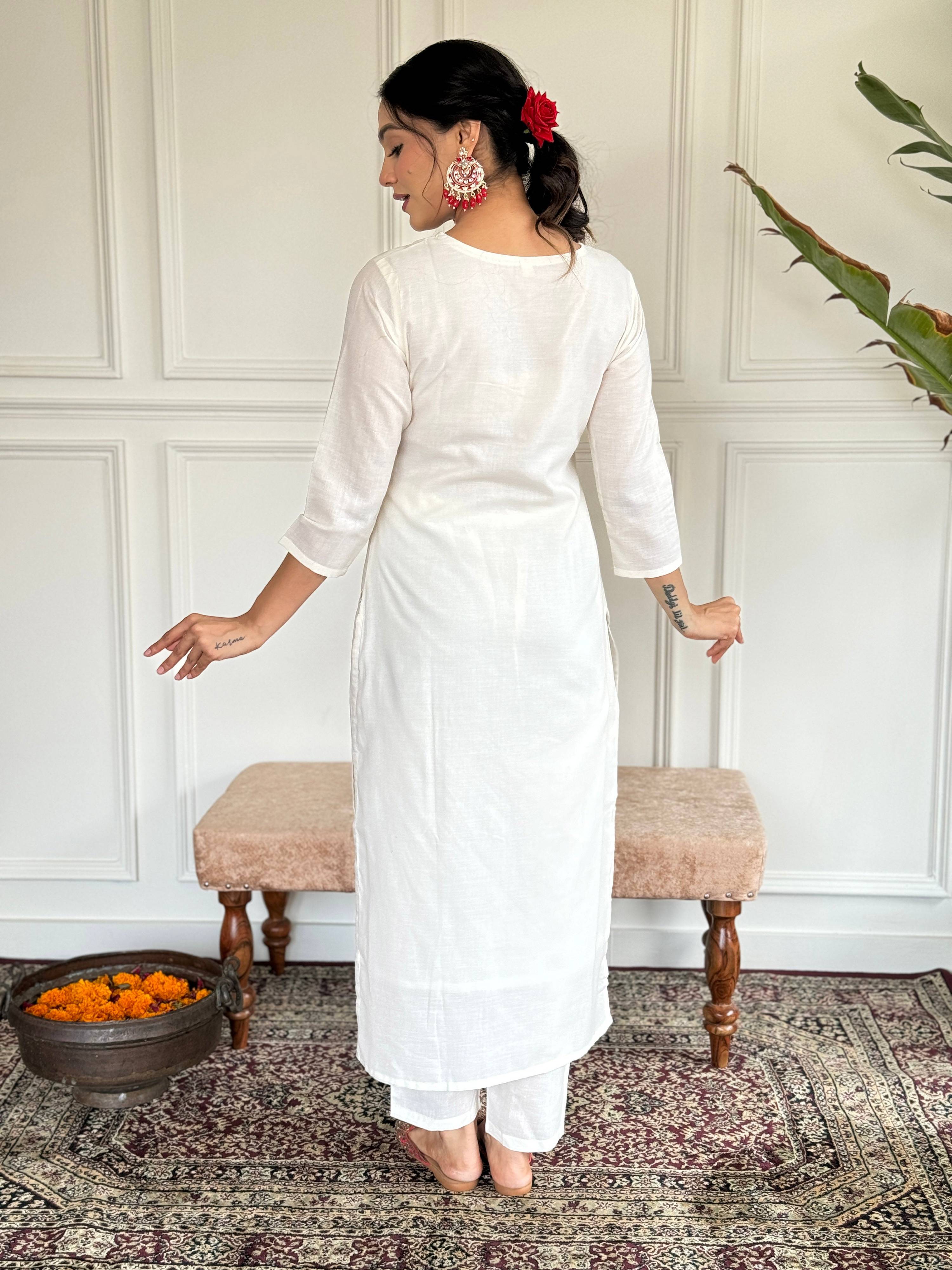 The52 Embroidered Viscose blend Fabric Straight Kurta, Pant and Dupatta Set - Distacart
