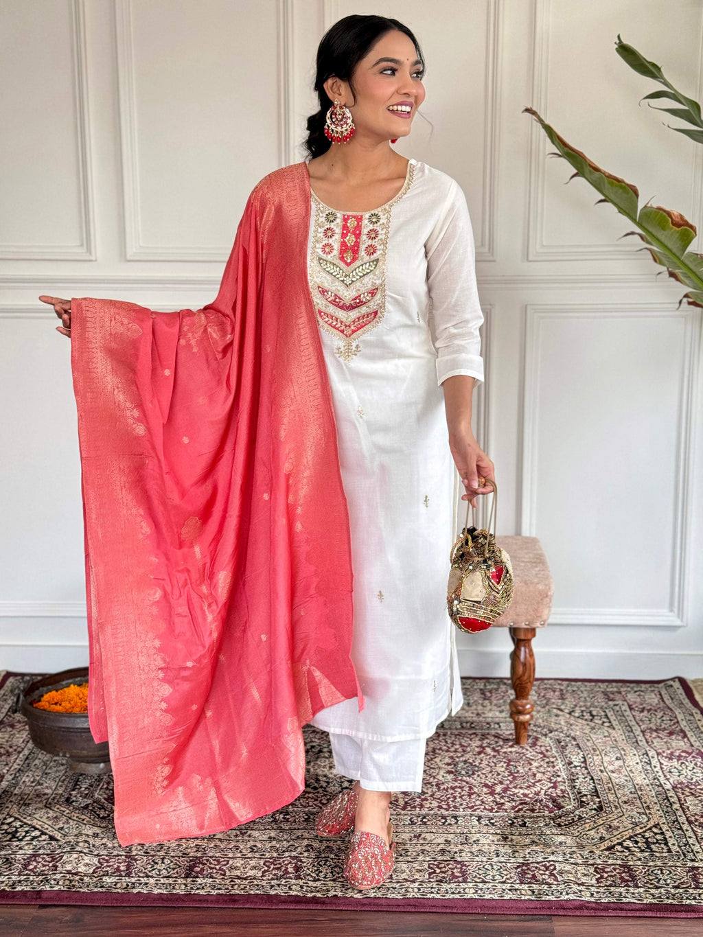 The52 Embroidered Viscose blend Fabric Straight Kurta, Pant and Dupatta Set - Distacart