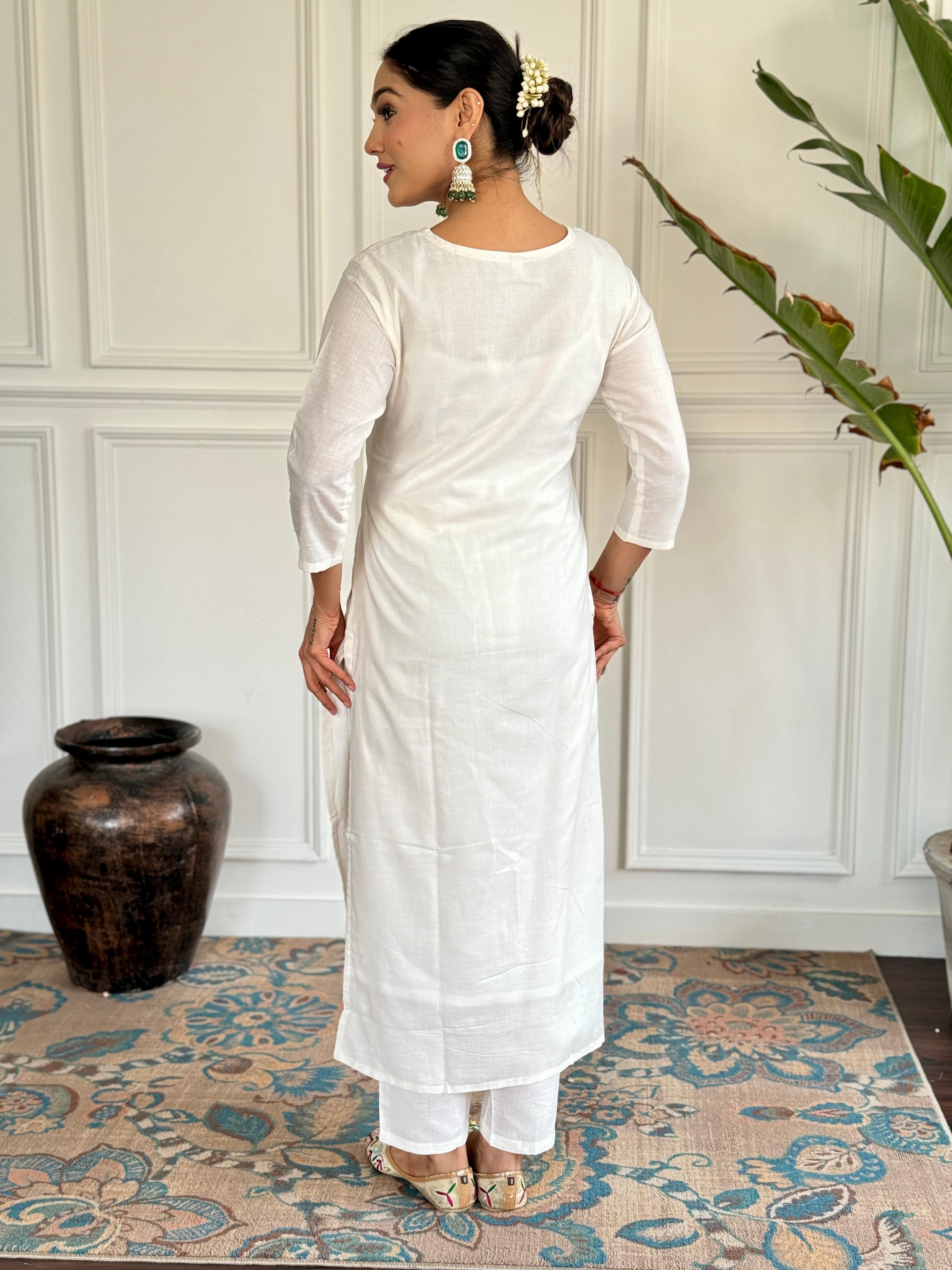 The52 Embroidered Viscose blend Fabric Straight Kurta, Pant and Dupatta Set - Distacart