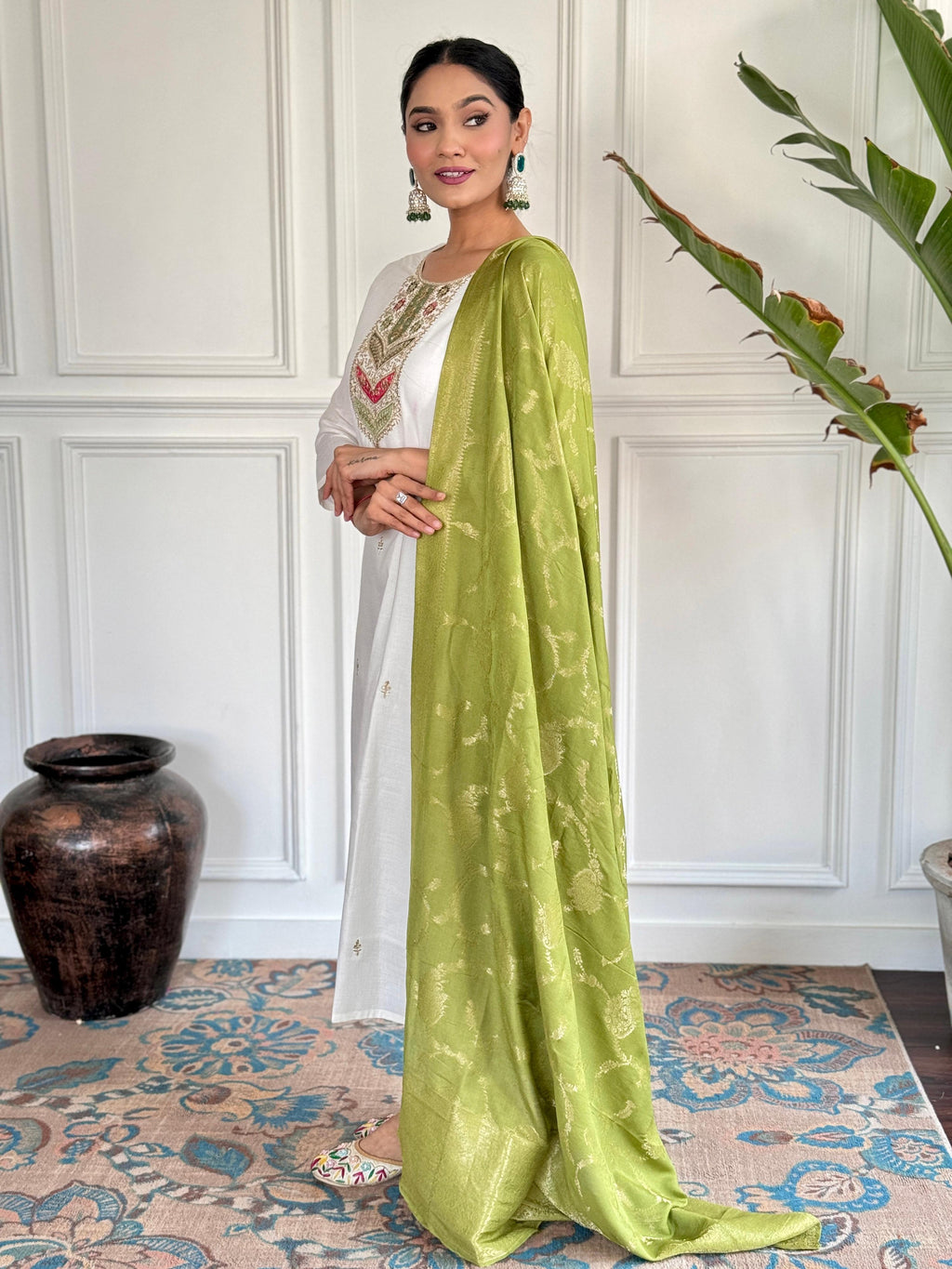 The52 Embroidered Viscose blend Fabric Straight Kurta, Pant and Dupatta Set - Distacart